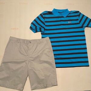Men’s Under Armour large shirt and shorts bundle. size 36 gray adidas shorts.